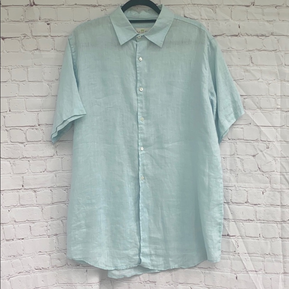Bali Palms light blue men’s linen shirt